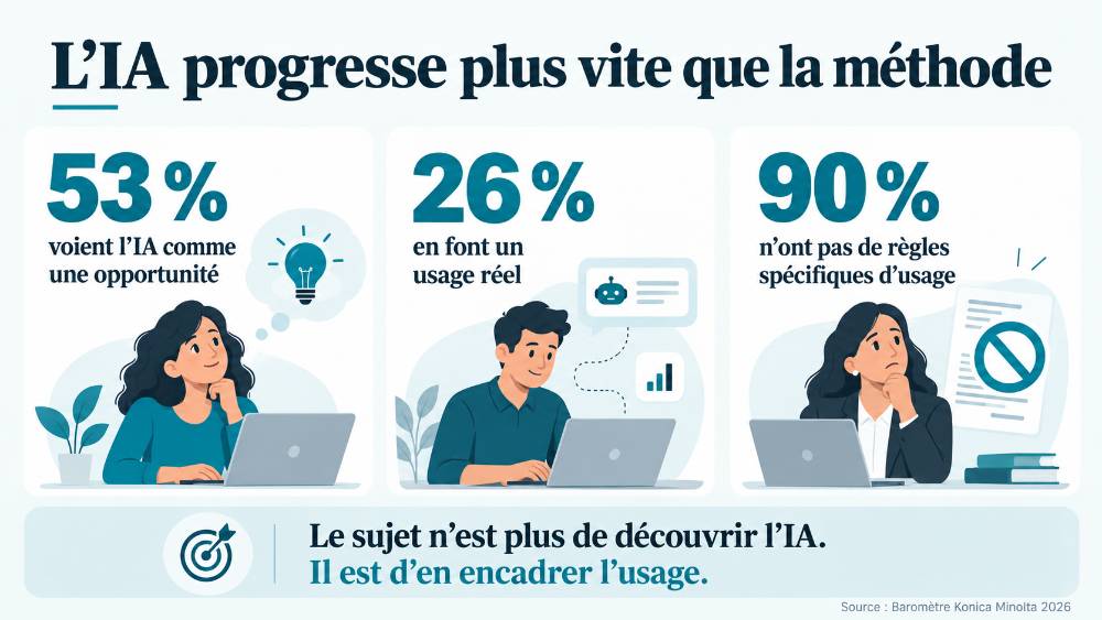 Illustration de la progression des usages de l’IA dans les PME face au manque de règles et de méthode